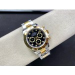 Rolex Daytona series, diamond-set black dial, gold bezel, silver case, 40mm, gold and silver Oyster bracelet.